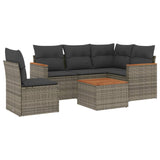 6 Piece Garden Sofa Set with Cushions Grey Poly Rattan - Front View