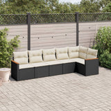 6 Piece Garden Sofa Set with Cushions Black Poly Rattan