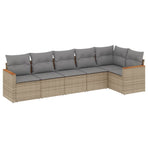 6 Piece Garden Sofa Set with Cushions Beige Poly Rattan