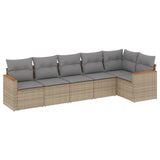 6 Piece Garden Sofa Set with Cushions Beige Poly Rattan - Front View