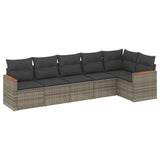 6 Piece Garden Sofa Set with Cushions Grey Poly Rattan - Front View