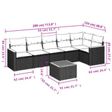 7 Piece Garden Sofa Set with Cushions Black Poly Rattan - Side View