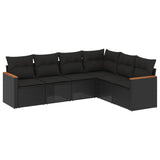 6 Piece Garden Sofa Set with Cushions Black Poly Rattan - Front View