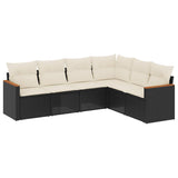 6 Piece Garden Sofa Set with Cushions Black Poly Rattan - Front View