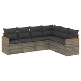 6 Piece Garden Sofa Set with Cushions Grey Poly Rattan - Front View