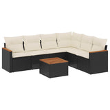 7 Piece Garden Sofa Set with Cushions Black Poly Rattan