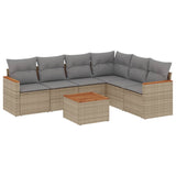 7 Piece Garden Sofa Set with Cushions Beige Poly Rattan - Front View