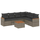 7 Piece Garden Sofa Set with Cushions Grey Poly Rattan - Front View