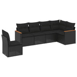 6 Piece Garden Sofa Set with Cushions Black Poly Rattan - Front View