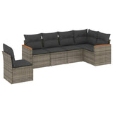 6 Piece Garden Sofa Set with Cushions Grey Poly Rattan - Front View
