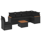 7 Piece Garden Sofa Set with Cushions Black Poly Rattan - Front View