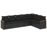 7 Piece Garden Sofa Set with Cushions Black Poly Rattan - Front View
