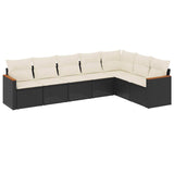 7 Piece Garden Sofa Set with Cushions Black Poly Rattan - Front View