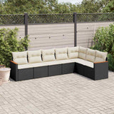 7 Piece Garden Sofa Set with Cushions Black Poly Rattan