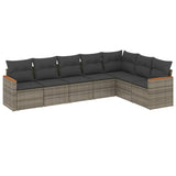 7 Piece Garden Sofa Set with Cushions Grey Poly Rattan - Front View