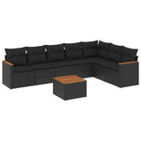8 Piece Garden Sofa Set with Cushions Black Poly Rattan - Front View