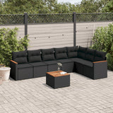 8 Piece Garden Sofa Set with Cushions Black Poly Rattan