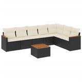 8 Piece Garden Sofa Set with Cushions Black Poly Rattan - Front View