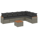 8 Piece Garden Sofa Set with Cushions Grey Poly Rattan - Front View
