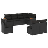 8 Piece Garden Sofa Set with Cushions Black Poly Rattan - Front View