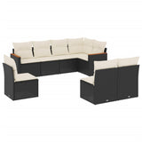 8 Piece Garden Sofa Set with Cushions Black Poly Rattan - Front View