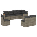 8 Piece Garden Sofa Set with Cushions Grey Poly Rattan - Front View