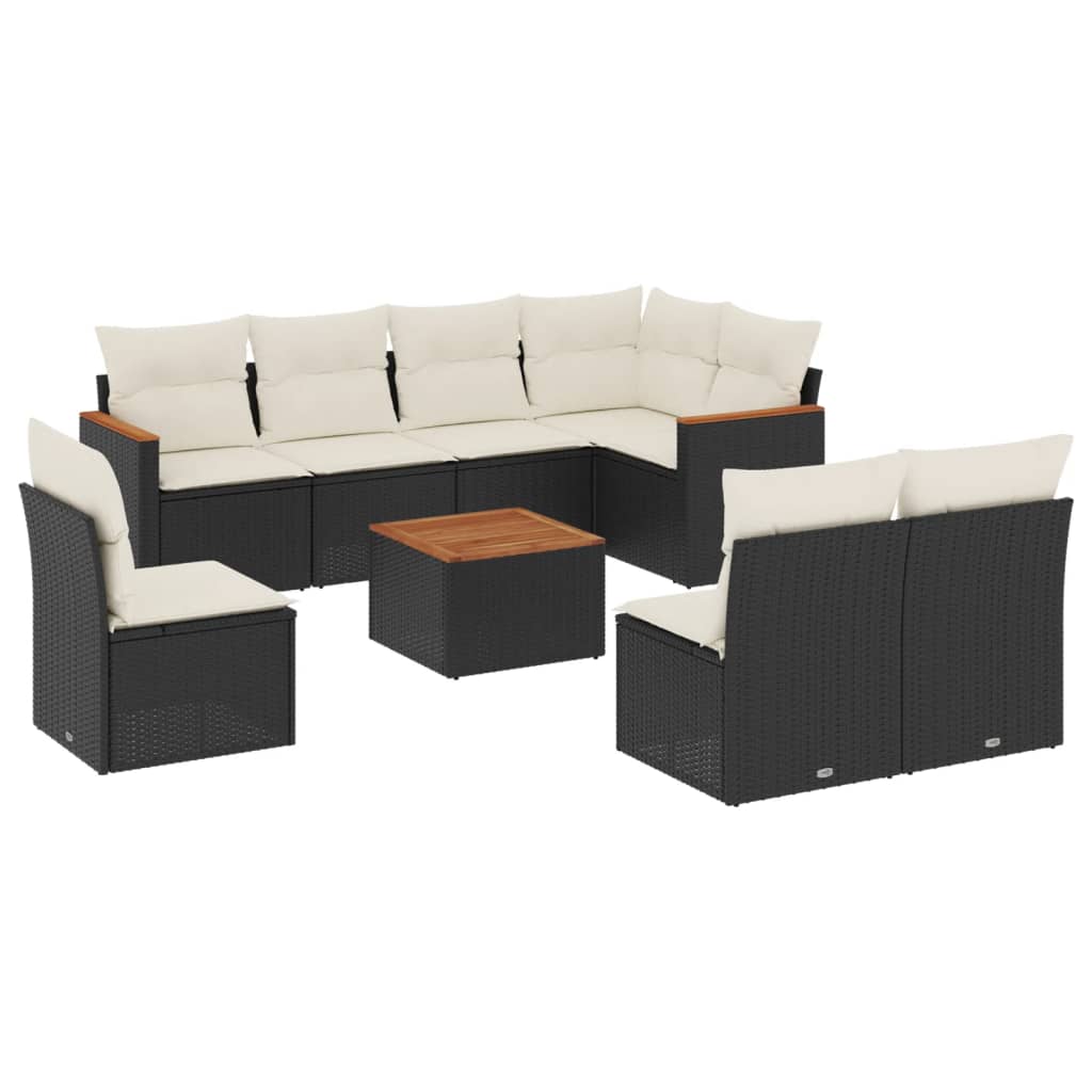 9 Piece Garden Sofa Set with Cushions Black Poly Rattan