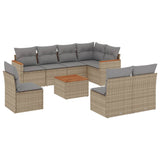 9 Piece Garden Sofa Set with Cushions Beige Poly Rattan - Front View