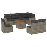 9 Piece Garden Sofa Set with Cushions Grey Poly Rattan - Front View