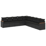 9 Piece Garden Sofa Set with Cushions Black Poly Rattan - Front View