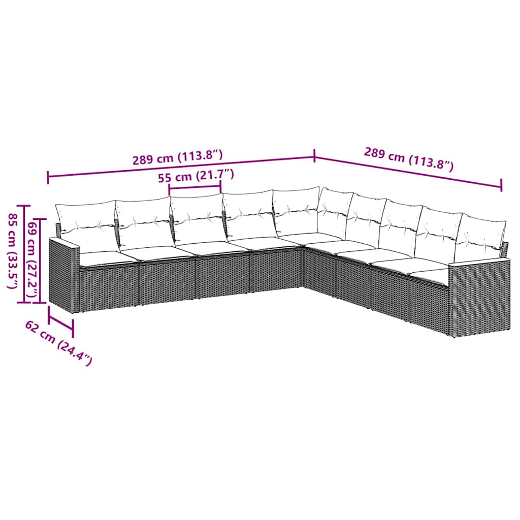 9 Piece Garden Sofa Set with Cushions Black Poly Rattan