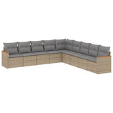 9 Piece Garden Sofa Set with Cushions Beige Poly Rattan