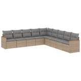 9 Piece Garden Sofa Set with Cushions Beige Poly Rattan - Front View
