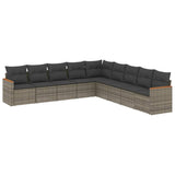 9 Piece Garden Sofa Set with Cushions Grey Poly Rattan - Front View