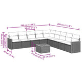 10 Piece Garden Sofa Set with Cushions Black Poly Rattan - Side View