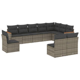 10 Piece Garden Sofa Set with Cushions Grey Poly Rattan - Front View