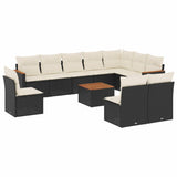 11 Piece Garden Sofa Set with Cushions Black Poly Rattan - Front View