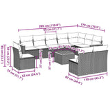 11 Piece Garden Sofa Set with Cushions Black Poly Rattan - Side View