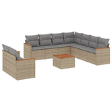10 Piece Garden Sofa Set with Cushions Beige Poly Rattan - Front View