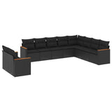10 Piece Garden Sofa Set with Cushions Black Poly Rattan - Front View