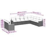 10 Piece Garden Sofa Set with Cushions Black Poly Rattan - Side View