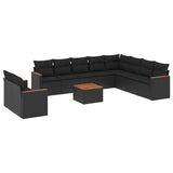 11 Piece Garden Sofa Set with Cushions Black Poly Rattan - Front View