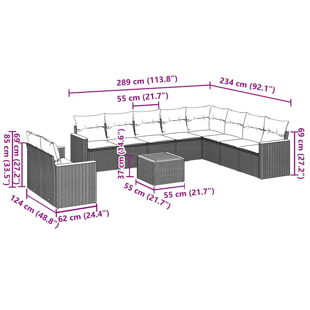 11 Piece Garden Sofa Set with Cushions Black Poly Rattan
