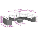 11 Piece Garden Sofa Set with Cushions Black Poly Rattan - Side View