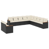 11 Piece Garden Sofa Set with Cushions Black Poly Rattan - Front View
