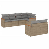 7 Piece Garden Sofa Set with Cushions Beige Poly Rattan - Front View