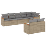 8 Piece Garden Sofa Set with Cushions Beige Poly Rattan - Front View