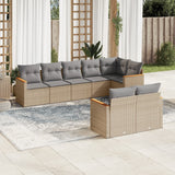 8 Piece Garden Sofa Set with Cushions Beige Poly Rattan