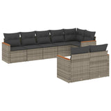 8 Piece Garden Sofa Set with Cushions Grey Poly Rattan - Front View