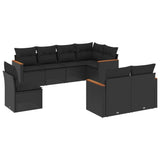 8 Piece Garden Sofa Set with Cushions Black Poly Rattan - Front View